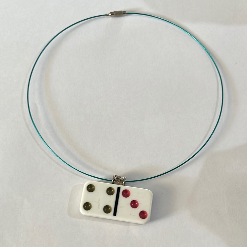 Domino Pendant Necklace with Red and Green Accents